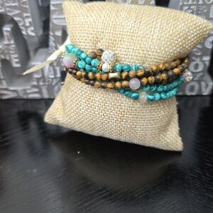 Turquoise and Brown Beaded Bracelet Set